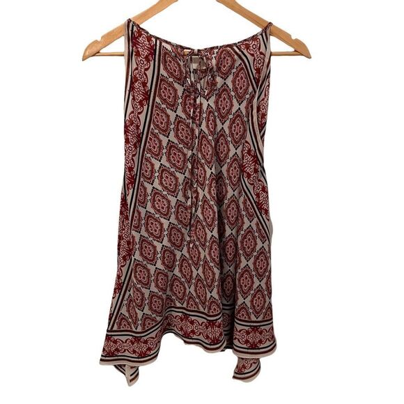 Max Edition Sleeveless Flowy Patterned Blouse Sharkbite hem size petite Small - Picture 7 of 9